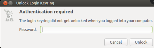 หน้าต่าง Unlock Login Keyring ของ Ubuntu ที่ขอรหัสผ่าน