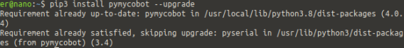 ผลของ pip3 install pymycobot --upgrade แสดง Requirement already up-to-date 4.0.4