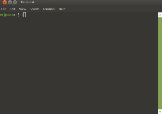 หน้าต่าง Terminal ที่เพิ่งเปิด แสดง prompt er@nano:~$